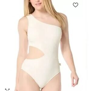NWT Michael Kors Cream One Piece Swimsuit Size 8 Cut Out Off White Ribbed